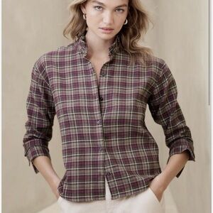 Banana Republic Plaid Button Down Shirt - Purple and Green